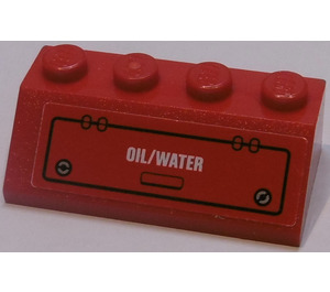 LEGO Rojo Con pendiente 2 x 4 (45°) con "OIL/WATER", Flap Pegatina con superficie rugosa (3037)