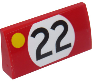 LEGO rouge Pente 2 x 4 Incurvé avec '22' et Jaune Dot (La gauche) Autocollant avec tubes inférieurs (88930)