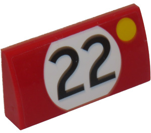 LEGO rouge Pente 2 x 4 Incurvé avec '22' et Jaune Dot (Droite) Autocollant avec tubes inférieurs (88930)