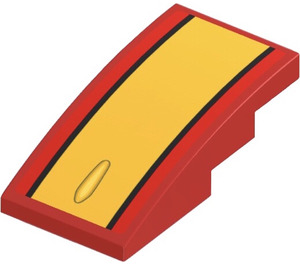 LEGO Red Slope 2 x 4 Curved with Black and Yellow Stripes Sticker (93606)