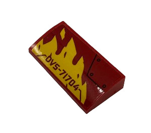 LEGO Red Slope 2 x 4 Curved with 'DVS-71704' and Flames (Model Right) Sticker with Bottom Tubes (88930)