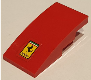 LEGO Rood Helling 2 x 4 Gebogen met Ferrari logo Zwart Paard Aan Geel Background Sticker (93606)