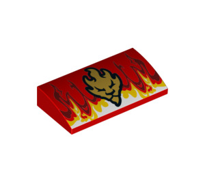 LEGO Red Slope 2 x 4 Curved with Gold Lion Head, Flames without Bottom Tubes (24804 / 61068)