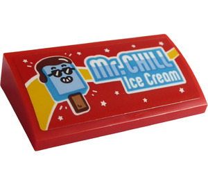 LEGO Red Slope 2 x 4 Curved with Mr.Chill Ice Cream Sticker with Bottom Tubes (88930)