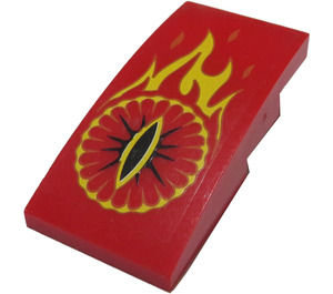 LEGO Red Slope 2 x 4 Curved with Yellow Flames and Eye of Sauron Pattern Sticker (93606)