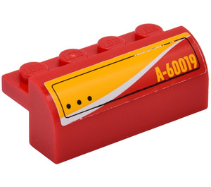 LEGO Red Slope 2 x 4 x 1.3 Curved with 'A-60019' (Left) Sticker (6081)
