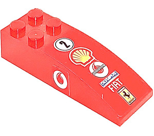 LEGO Red Slope 2 x 6 Curved with Number 2 and Shell Logo on Top, New Vodafone Logo on Both Sides Sticker (44126)