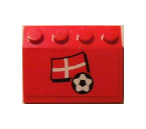 LEGO Rood Helling 3 x 4 (25°) met Danish Vlag en Voetbal Sticker (3297)