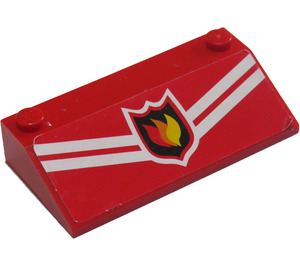 LEGO rot Steigung 3 x 6 (25°) mit Feuer Logo und Weiß Streifen Aufkleber ohne Innenwände (58181)