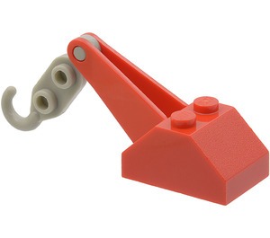 LEGO Red Slope 45° 2 x 3 x 1.3 Double with Light Gray Hook