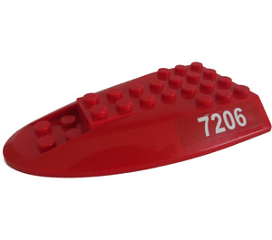 LEGO Red Slope 6 x 10 with Double Bow with '7206' (Both Sides) Sticker (87615)