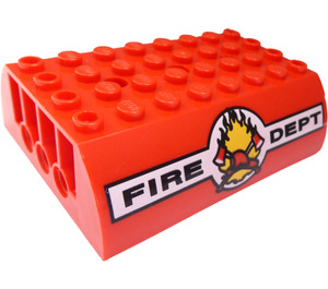 LEGO Rood Helling 6 x 8 x 2 Gebogen Dubbele met "Brand DEPT" (45411)