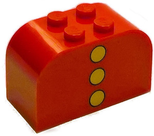 LEGO Red Slope Brick 2 x 4 x 2 Curved with 3 yellow dots vertical (4744)