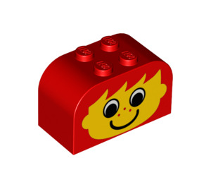 LEGO Czerwony Nachylenie Cegła 2 x 4 x 2 Zakrzywiony z Boy z Freckles (4744 / 81780)