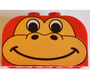 LEGO Red Slope Brick 2 x 4 x 2 Curved with monkey face decoration (4744)