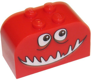 LEGO rot Steigung Backstein 2 x 4 x 2 Gebogen mit Smiling Monster Gesicht (4744)