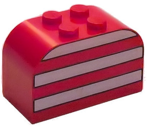 LEGO rouge Pente Brique 2 x 4 x 2 Incurvé avec blanc Rayures (4744)