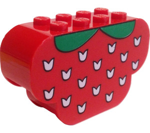 LEGO Red Slope Brick 2 x 6 x 3 with Curved Ends with Strawberry (30075)