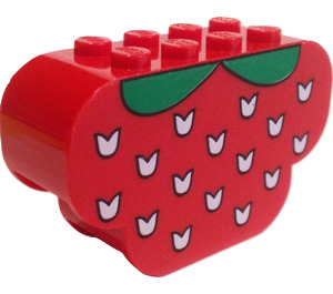 LEGO Červená Sklon Kostka 2 x 6 x 3 s Zakřivené konce s Strawberry (30075 / 82864)