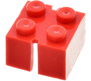 LEGO Red Slotted Brick 2 x 2 without Bottom Tubes, 2 Opposite Slots