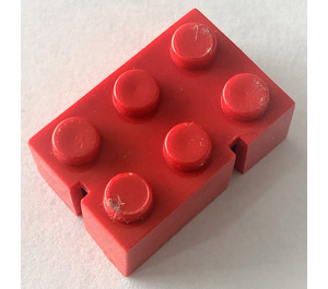 LEGO Rood Slotted Steen 2 x 3 zonder buizen aan de onderzijde, 2 sleuven, linkerhoek