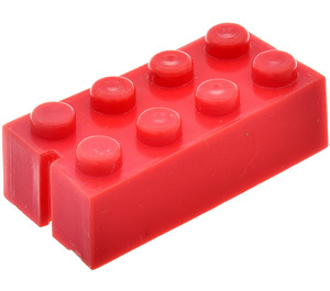 LEGO Red Slotted Brick 2 x 4 without Bottom Tubes, 1 slot