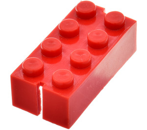 LEGO Red Slotted Brick 2 x 4 without Bottom Tubes, with 2 opposite slots