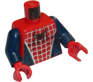 LEGO Red Spider-Man Torso with Silver Web and Black Spider on Front and Red Spider on Back with Dark Blue arms and Red Hands (973)