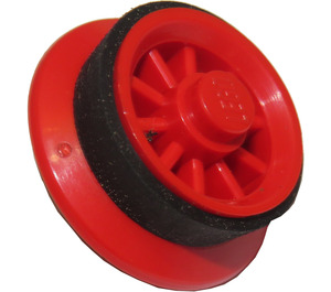 LEGO Rosso Spoked Train Wheel for Motor with metal pin with Black Train Rubber Rim