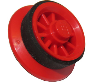 LEGO Red Spoked Train Wheel for Motor with metal pin with Black Train Rubber Rim
