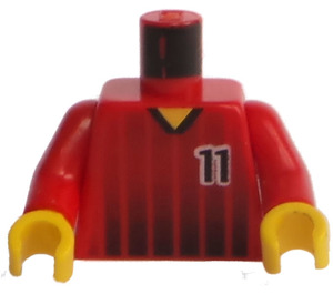 LEGO Red Sports Torso with Soccer Shirt with Black 11 Logo on Front and Back with Red Arms and Yellow Hands (973)