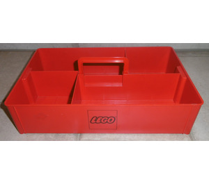 LEGO Red Storage Tray with Retractable Handle and Reinforced Short Sides, with Studs on Bottom and with LEGO Logo