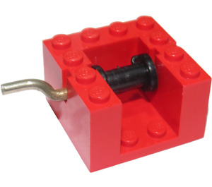 LEGO Red String Reel Winch 4 x 4 x 2 with Black Drum and Metal Handle