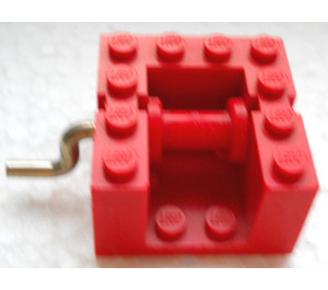 LEGO Rot Schnur Reel Winch 4 x 4 x 2 mit Rot Drum und Metall Griff