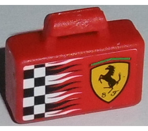 LEGO Röd Resväska (Små) med Ferrari logotyp och Svart och Vit Checks Klistermärke (4449)