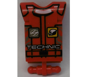 LEGO rouge Technic Action Figure Corps Part avec 'TECHNIC', Courroie et Logos (2698)