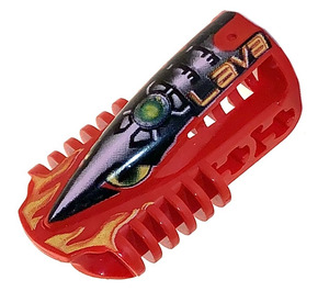 LEGO Red Technic Block Connector with Curve with 'Lava', Green Eyes, Flames (32310)