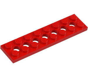 LEGO Rød Technic Plate 2 x 8 med Hull (3738)