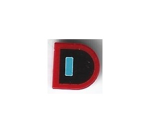 LEGO Red Tile 1 x 1 Half Oval with Bright Light Blue Rectangle and Black Background (24246)