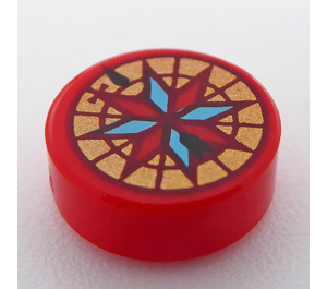 LEGO Red Tile 1 x 1 Round with Compass with Azure (35380 / 101984)