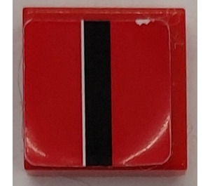 LEGO Red Tile 1 x 1 with Black Stripe Sticker with Groove (3070)