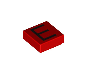 LEGO Rød Tile 1 x 1 med 'E' med Rille (11541 / 13411)