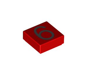 LEGO Rood Tegel 1 x 1 met Number 6 met groef (11607 / 13444)
