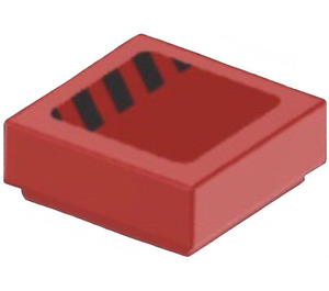 LEGO Red Tile 1 x 1 with Short, Diagonal Black Stripes (Left) Sticker with Groove (3070)
