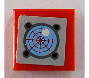 LEGO rot Fliese 1 x 1 mit Sonar Aufkleber mit Nut (3070)