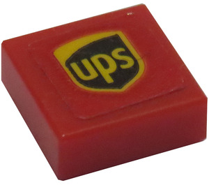 LEGO Rood Tegel 1 x 1 met 'UPS' Sticker met groef (3070)