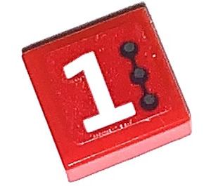 LEGO Rood Tegel 1 x 1 met Wit „1“ Aan Rood Links Kant Sticker met groef (3070)