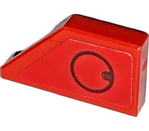 LEGO Red Tile 1 x 2 45° Angled Cut Left with Fuel Cap Left Sticker (5091)