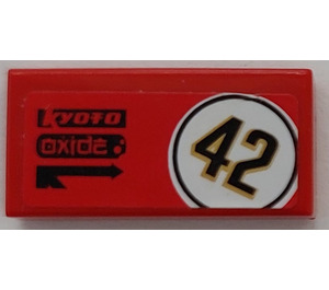 LEGO rot Fliese 1 x 2 mit '42', 'kyoto' und 'oxide' (model Links) Aufkleber mit Nut (3069)