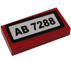 LEGO Red Tile 1 x 2 with 'AB 7288 Sticker with Groove (3069)